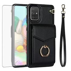 Asuwish Capa de telefone para Samsung Galaxy A51 4G capa carteira com protetor de tela de vidro temperado e anel de bloqueio RFID suporte suporte para cartão de crédito acessórios celulares A 51 M40S