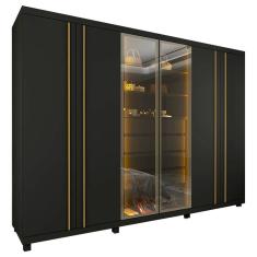 Guarda Roupa Absolute New Casal 6 Portas 4 Gavetas com Vidro Reflecta e LED Gelius Cor Grafite