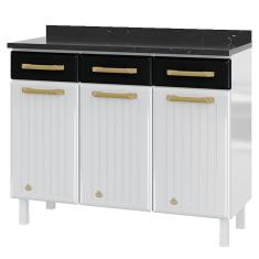 Balcão de Cozinha Aço com Tampo Diamante 3 Portas 3 Gavetas Branco/Preto - Telasul
