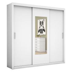 Guarda Roupa Roupeiro Bahia 3 Portas De Correr Com Espelho Central 4 Gavetas Carioca Branco