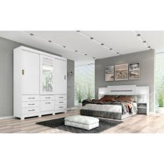 Conjunto Quarto de Casal Guarda Roupa com Espelho Luiza Cabeceira Exte