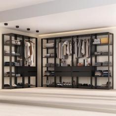 Guarda-Roupas Closet Modulado 405cm 6 Peças com 6 Gavetas e Cabideiros