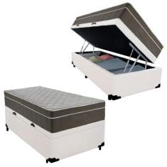 Cama Box Baú Solteiro Sintético + Colchão De Molas Ensacadas - SereneP