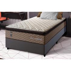 Conjunto Cama Box Cinza Espuma Atlanta Bege Solteiro 96x203x62