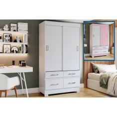 Guarda Roupas 2 Portas De Correr E 4 Gavetas Briz Be25 Branco/Rosa - Henn