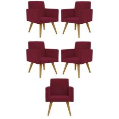 Kit 05 Cadeiras Poltronas Decorativa - Escritório - Recepção Cor:marsala