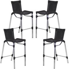 Kit 4 Banquetas Alumínio Fortaleza Alta Para Balcão Cozinha Bar Trama Original Preto
