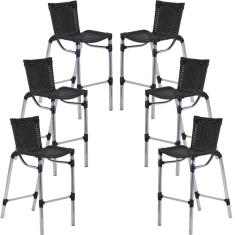 Kit 6 Banquetas Alumínio Fortaleza Alta Para Balcão Cozinha Bar Trama Original Preto