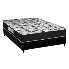 Cama Box Casal: Colchão Espuma D45 Luckspuma Gran Luck Black + Base Crc Suede Black(138X188)