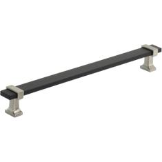 Amerock | Puxador de armário | Preto fosco escovado/níquel acetinado | 224 mm de centro a centro | Overton | 1 pacote | Puxador de gaveta | Puxador de gaveta | Ferragens de armário
