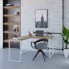 Escrivaninha Mesa Escritório em L Estilo Industrial 120x150cm Kuadra -