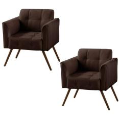 Kit 02 Poltronas Decorativa Bia Couro Conhaque Gran Belo