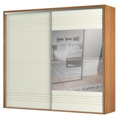 Guarda Roupa Casal Tw603e 2 Portas Correr 4 Gavetas MDF com Espelho Freijó-Off White Dalla Costa