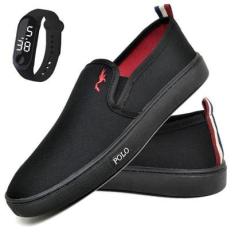 Kit Tênis Slip On Masculino Lona + Relógio Digital Casual-Masculino