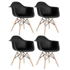 Kit - 4 x cadeiras Charles Eames Eiffel Daw com braços - Base de madeira clara - Preto
