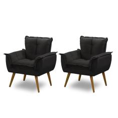 Kit 02 Poltronas Decorativa Opala Luxo Preto  ADONAI ESTOFADOS