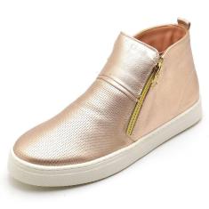 Tênis Cano Alto Slip On em Couro Legítimo Q&A Feminino-Feminino