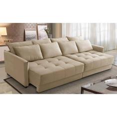 Sofá Sem Caixa Retrátil Reclinável 2,10m Carol Veludo Bege Adonai Estofados