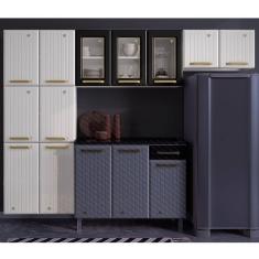 Cozinha de Aço Compacta 3 Peças com Vidros 11 Portas Diamante Telasul Branco/Preto