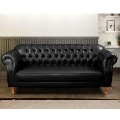Sofá 3 Lugares Chesterfield Clássico Duque Preto