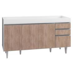 Balcão Gabinete de Pia sem Tampo 150cm 4 Portas 2 Gavetas Marrocos Branco/Castanho - Lumil