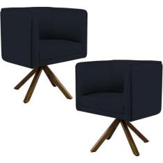 Kit 02 Poltronas Decorativa Base Giratória de Madeira Betina D02 Velud