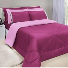 Kit Edredom Dupla Face Ternura Casal Queen 6 Peças - Pink e Rosa - bor