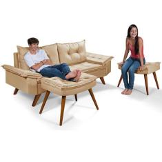 Sofa Bariloche 3 Lugares com duas Banquetas Marrom Essencial Estofados