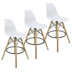 Kit 3 Banquetas Charles Eames Eiffel Wood Design Base Fixa Madeira - L