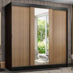 Guarda-Roupa Casal Madesa Reno 3 Portas de Correr com Espelho P, Preto