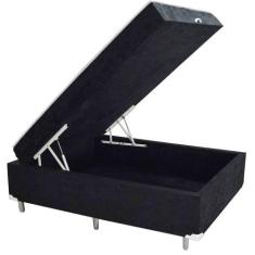 Cama Box Baú Casal Conjugado Ortopédico Suede Preto 45x138x188 - Sonho