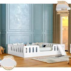 Cama Infantil Helo com Colchão D28 Casal Montessoriana Branca com Escorregador Divaloto + Luminária