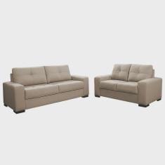 Sofá 2 e 3 Lugares Turim Couro Bege 66 G58 - Gran Belo