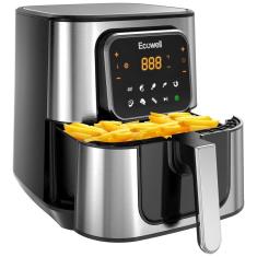 Fritadeira Elétrica AirFryer 6L em Aço Inoxidável com Painel Digital e Cesto Antiaderente, 110v, ECOWELL TXS5T2, Preto