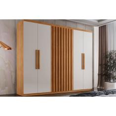 Guarda Roupa Casal 6 Portas (2 Ripadas) e 2 Gavetas Cairo Naturale/Off White - Rufato