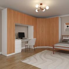 Guarda Roupa Modulado de Canto 9 Portas 5 Peças com Escrivaninha Hera 
