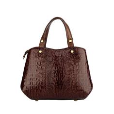 Bolsa baú pequena de couro croco Megan - Café