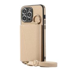 PuRoxx Capa transversal para iPhone 15 Pro Max/15 Pro/15 Plus/15, carteira de couro feminina com suporte de anel de metal com compartimento para cartão, proteção de lente com tudo incluído, bege, 15