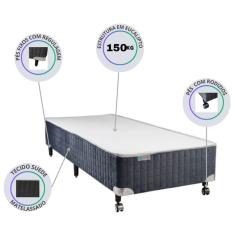Base Box Castor Solteiro Silver Star Suede Cinza Matelassado 88X188x40 - Cama Reforçada Até 150Kg