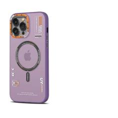Capa de telefone magnética fosca para iphone 12 13 14 15 pro max carga sem fio fosco volta metal lente quadro botões capa, roxo, para iphone 15