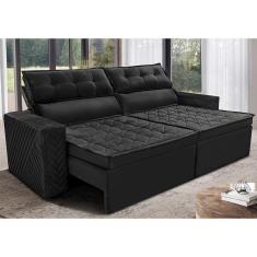 Sofá Retrátil E Reclinável 2,00m Cama Inbox Charm Velusoft Preto