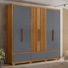 Guarda Roupa Casal 6 Portas 3 Gavetas Amazonas - Freijó / Cinza Freijó / Cinza