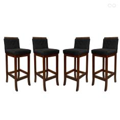Kit 4 Banquetas Média de Madeira Maciça Nice com Encosto Matelassê Suede Preto CCS
