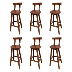 Kit 6 Banquetas Altas de Madeira com Encosto Girafa Imbuia