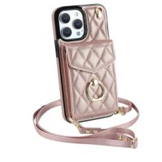 Capa de telefone de couro com alça de pulso crossbody para iPhone 13 12 Mini 15 14 11 Pro XS Max XR X 7 8 Plus Carteira com capa de suporte de cartão, ouro rosa, para iPhone 7Plus (8 Plus)