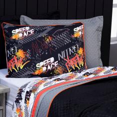 Jogo De Cama Speed Car Branco/Cinza Solteiro 03 Peças