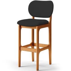 Banqueta Alta Fixa Betta L02 Moderno Madeira Maciça Assento Tecido 105 cm Imbuia, Preto Lyam Decor