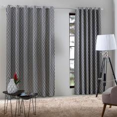Cortina Estampada Barein Cinza Janela 300x240cm Casa Doro