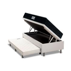 Cama Box Baú c/Auxiliar Solteiro: Colchão Espuma Probel D33 / EP ProDormir Advanced Tech1500 + Base CRC Courano White(88x188)