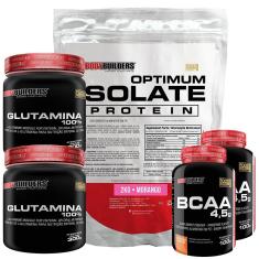 Kit Optimum Isolate Whey Protein 2kg +  2x Bcaa 100g  +  2x Glutamina 300g  - Bodybuilders-Unissex